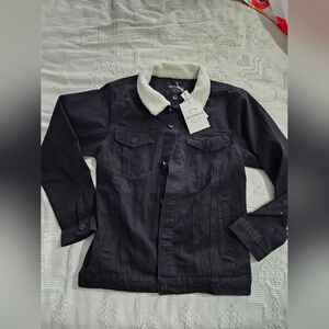 VICTORIOUS Men's Black Denim Jean Jacket Sherpa Lined Collar Sz M Casual Coat